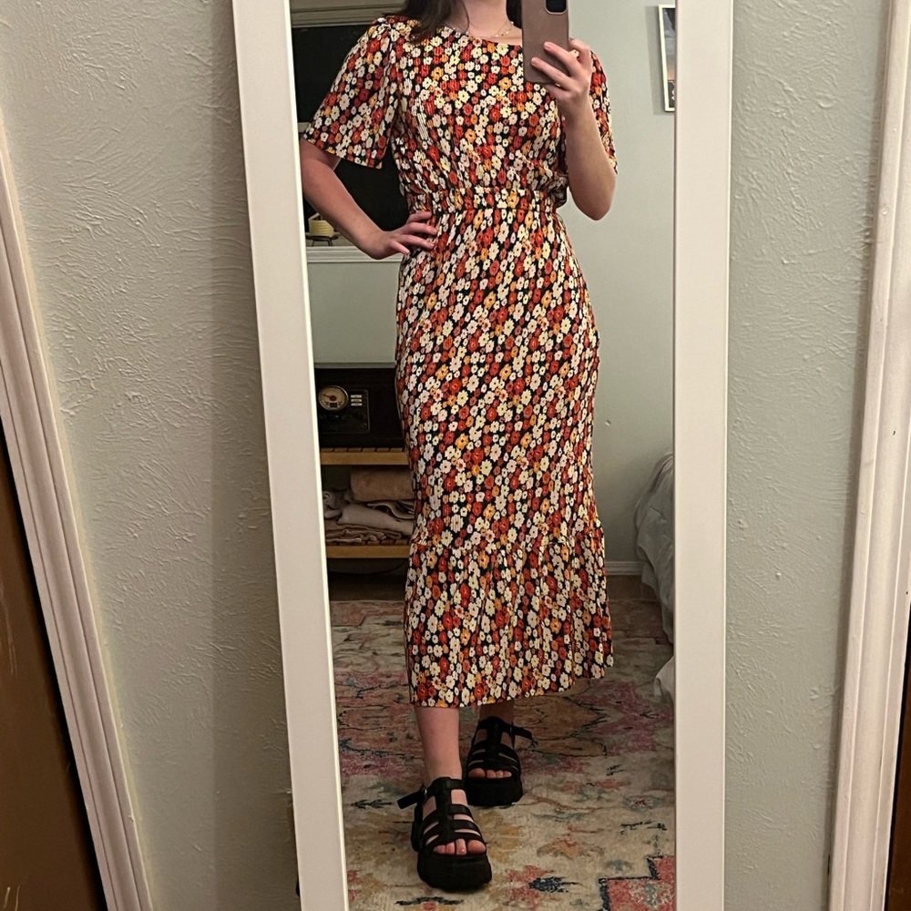 ASOS tall maxi flounce ribbed floral dress